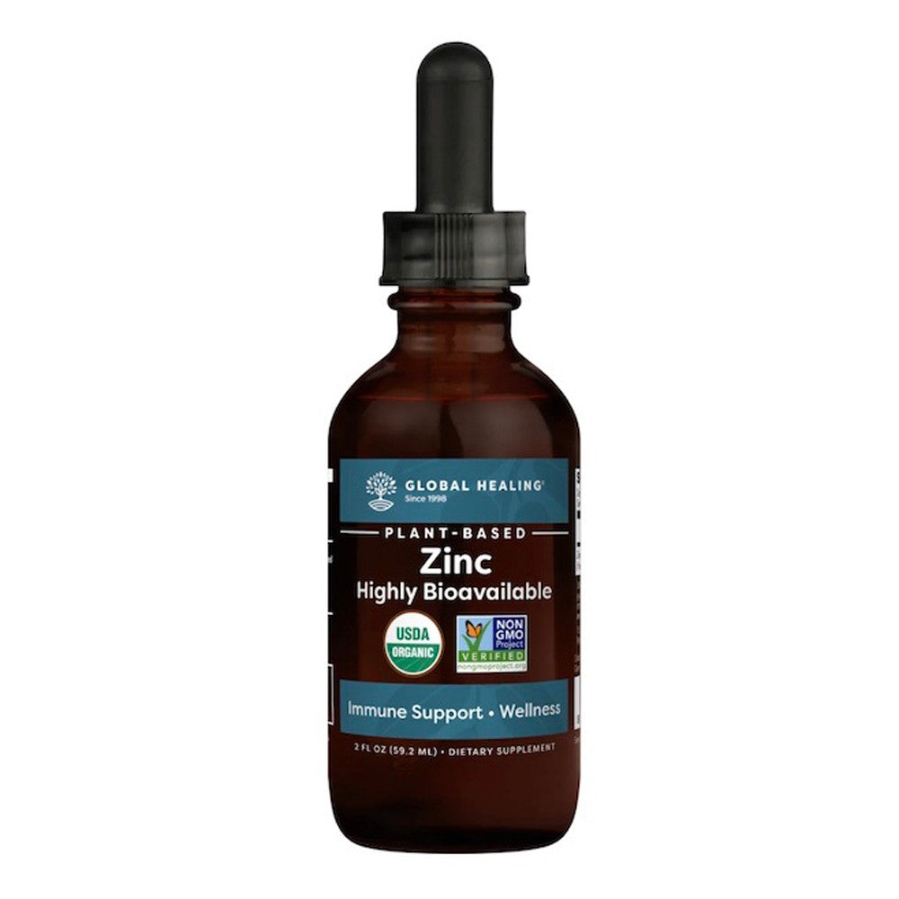 Global Healing Organic Zinc Liquid Supplement For Immune System Boost, 2 Oz